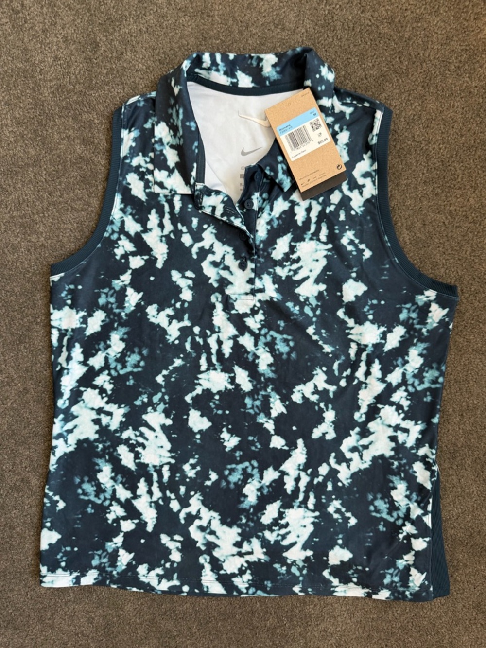 Nike Women's Sleeveless Polo - Navy and Light Aqua Tie-Dye